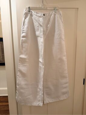 Madewell The Zoe Relaxed Wide Leg Pants White 100% Linen Size 12